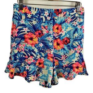 JOYCE TROPICAL FLIRTY Flounce Lined Flat Front Back Zip Blue SHORTS Junior NWT